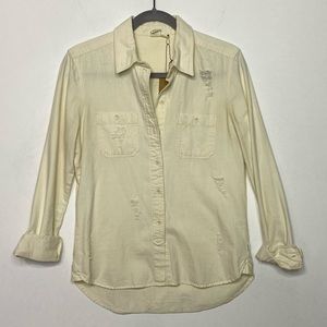 Roxy Button Down Distressed Long Sleeve Shirt